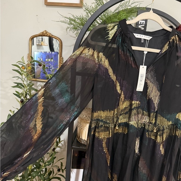 Trina Turk Black Dress with Gold and Green Accents matalic design size xs - Picture 9 of 13